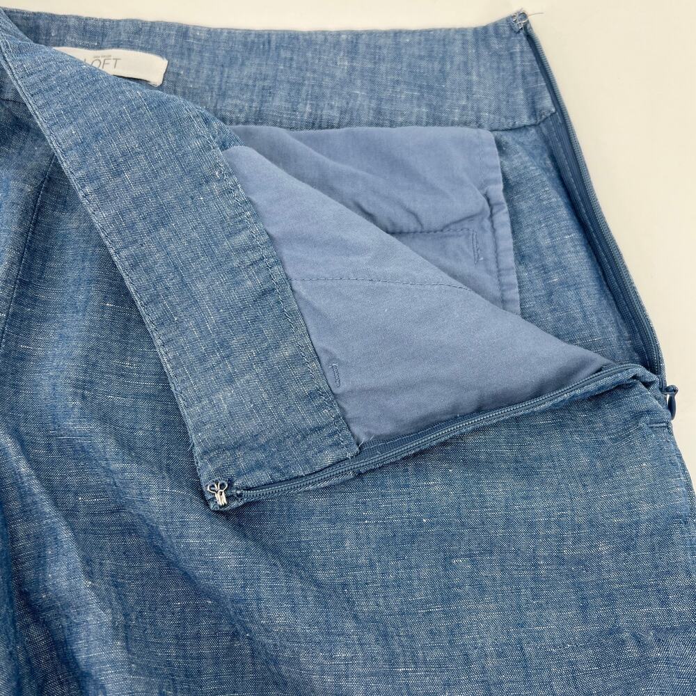 Ann Taylor LOFT The Riviera Shorts Women 6 Blue Linen Cotton Blend Scalloped Hem - Picture 8 of 11
